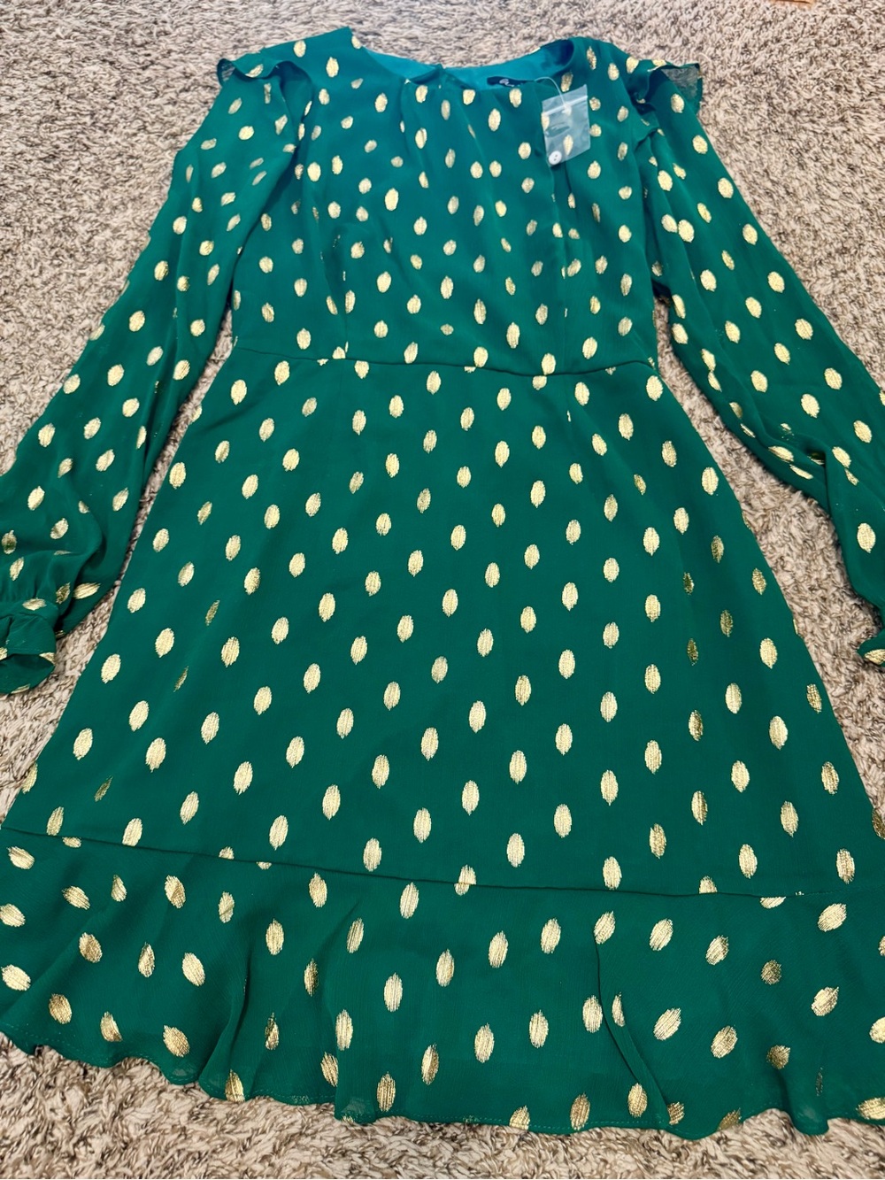 Green Dress with Gold Dot Print